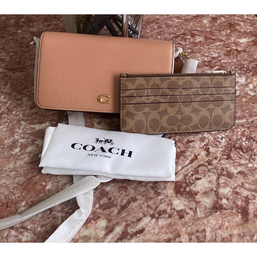 NWT Coach Mila Peach Leather Crossbody Bag with Removable Signature Pouch, $225